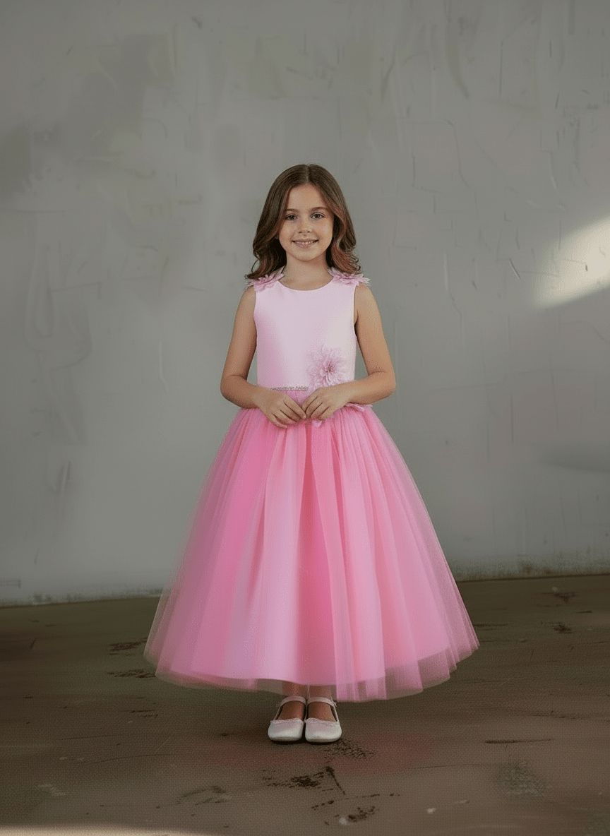 Girls 3D Floral Sleeveless Tea Length Dress by Calla D-802