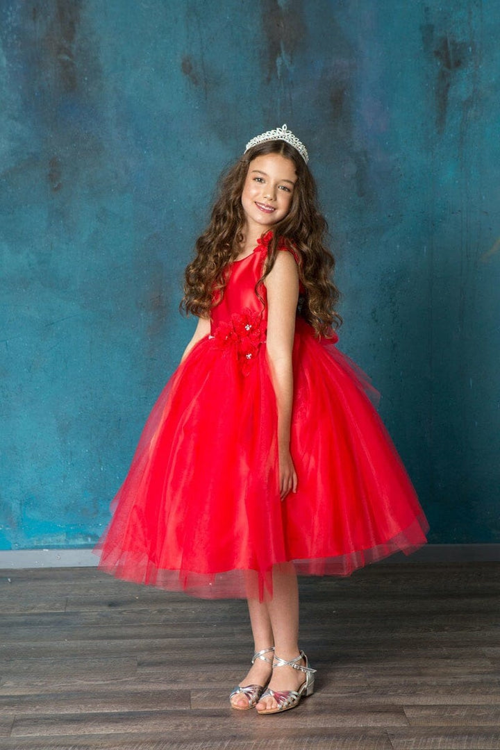 Girls 3D Floral Sleeveless Tea Length Dress by Calla D-802