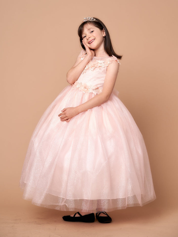 Girls 3D Floral Sleeveless Tulle Gown by Calla D-816