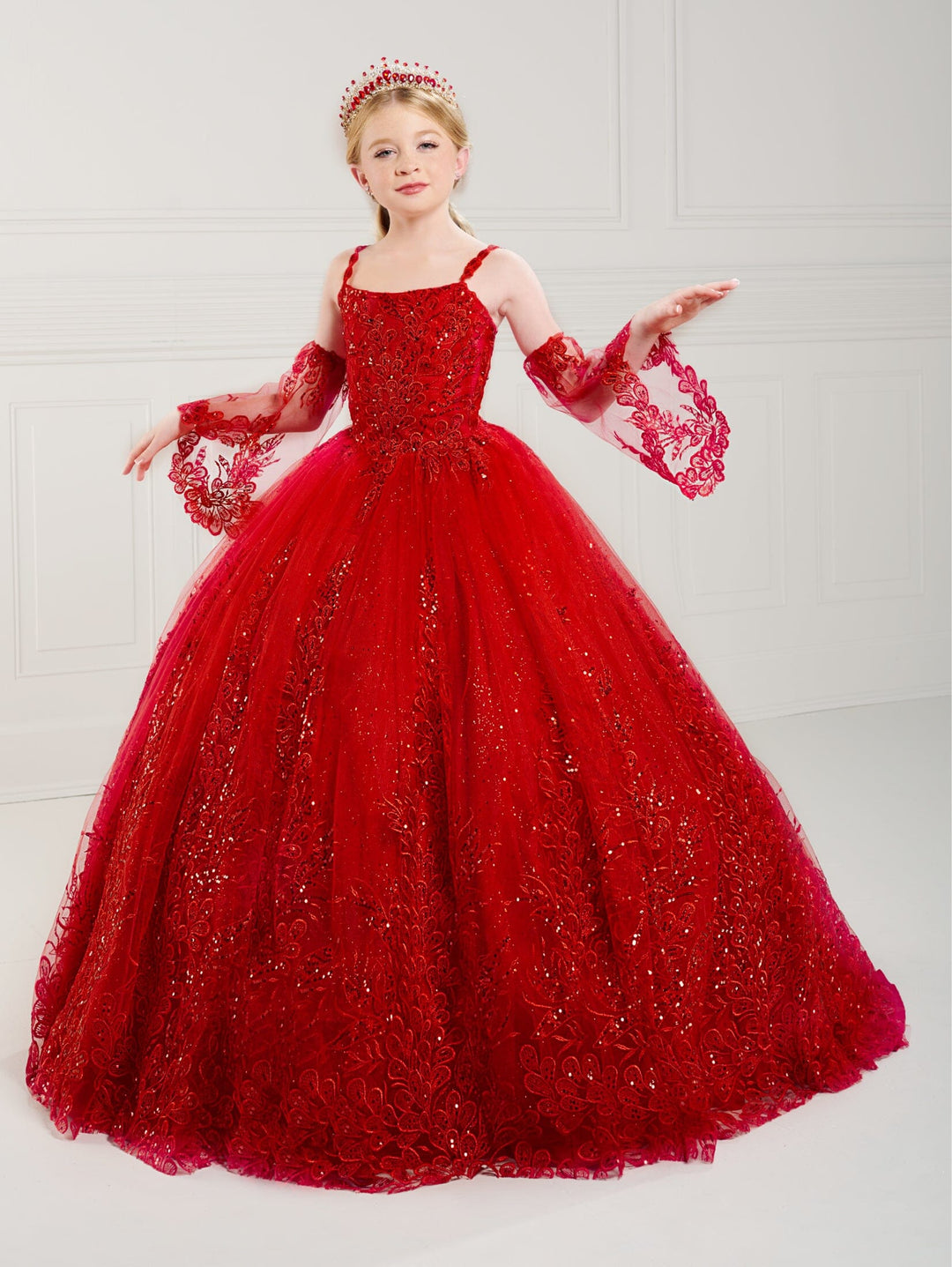 Girls Applique Bell Sleeve Gown by Tiffany Princess 13743