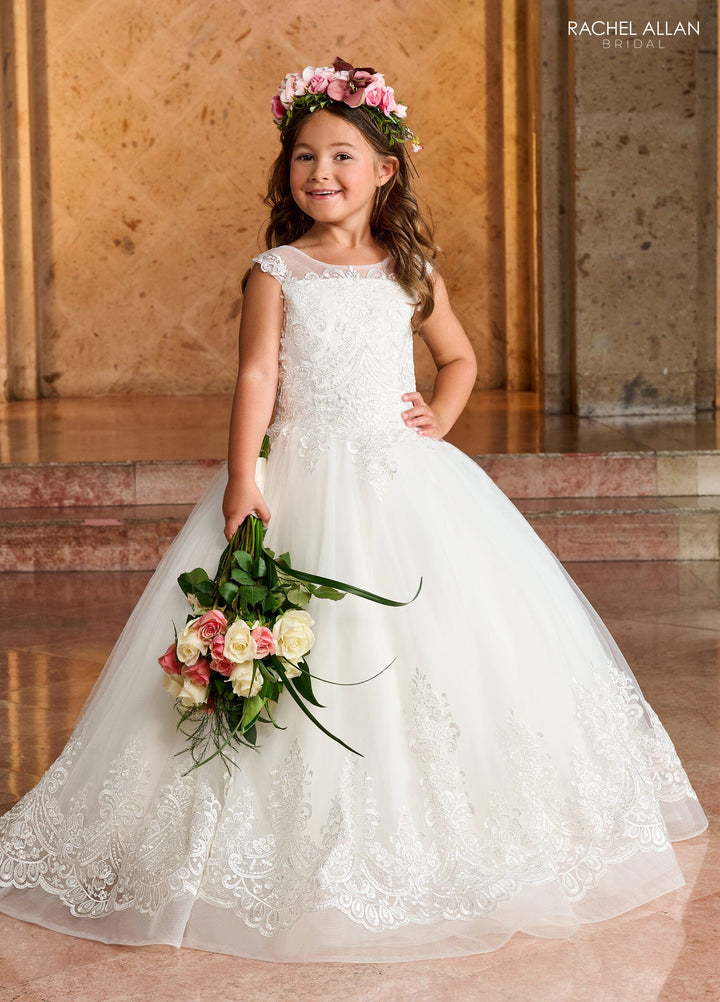 Girls Applique Cap Sleeve Gown by Rachel Allan RB9144