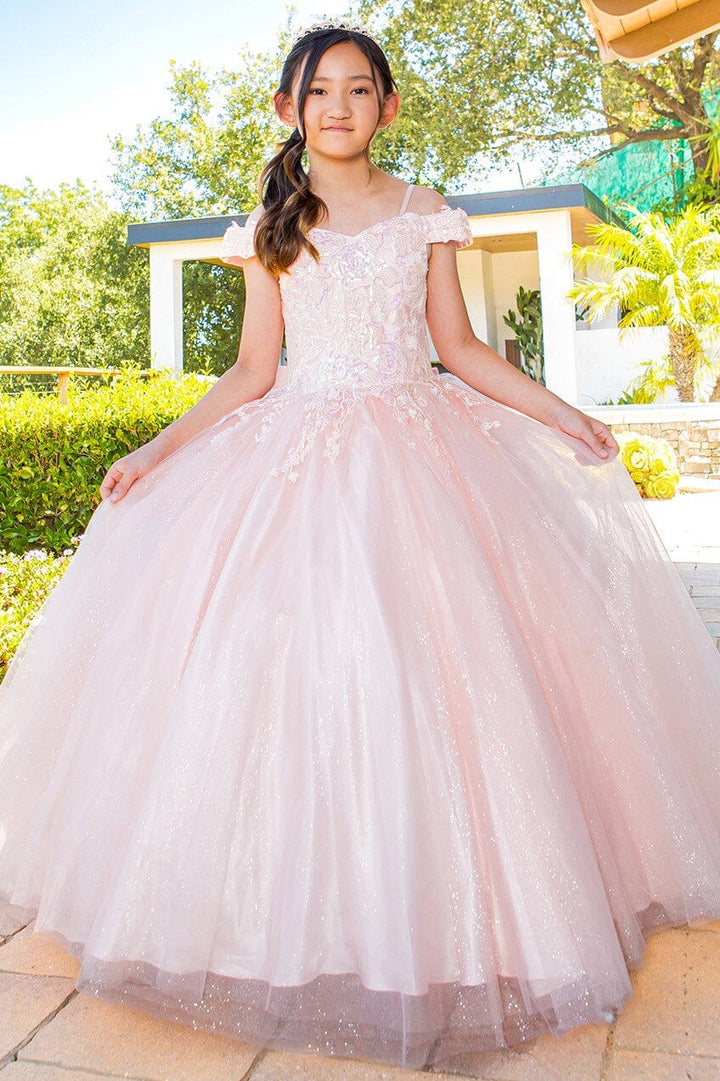 Girls Applique Cold Shoulder Gown by Cinderella Couture 8062