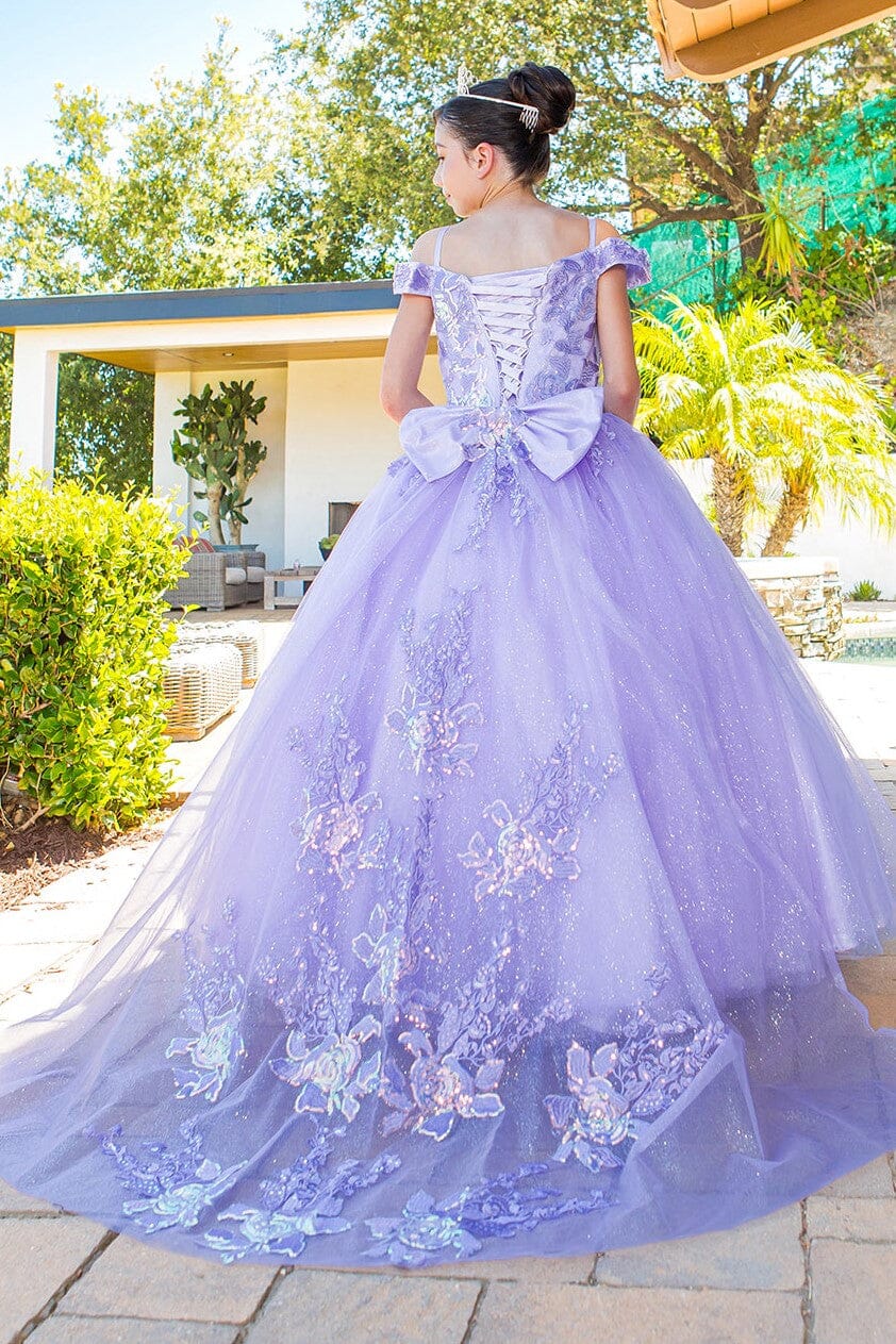 Girls Applique Cold Shoulder Gown by Cinderella Couture 8062 10 Lavender