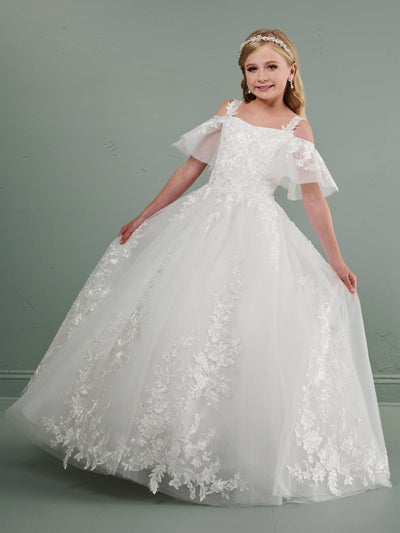 Girls Applique Cold Shoulder Gown by Tiffany Princess 13713