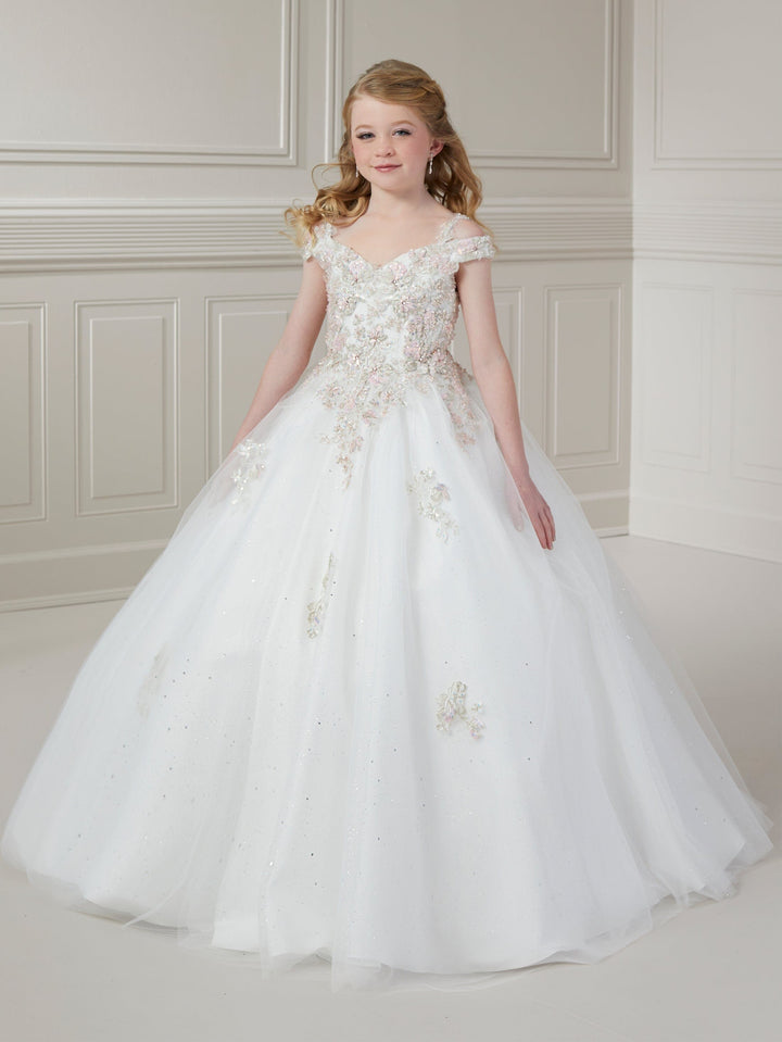 Girls Applique Cold Shoulder Gown by Tiffany Princess 13715