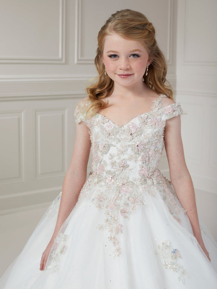 Girls Applique Cold Shoulder Gown by Tiffany Princess 13715
