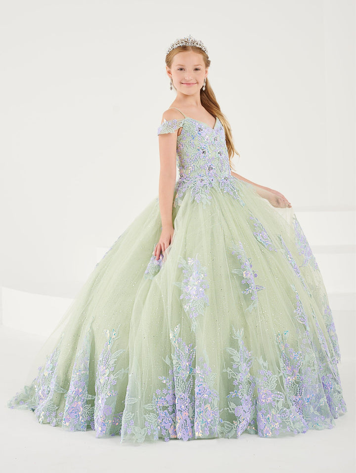 Girls Applique Cold Shoulder Gown by Tiffany Princess 13737