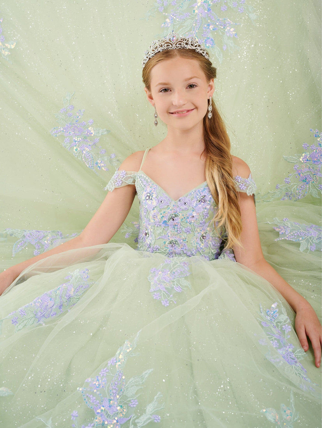 Girls Applique Cold Shoulder Gown by Tiffany Princess 13737