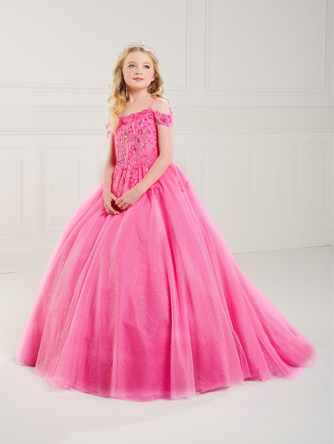 Girls Applique Cold Shoulder Gown by Tiffany Princess 13752