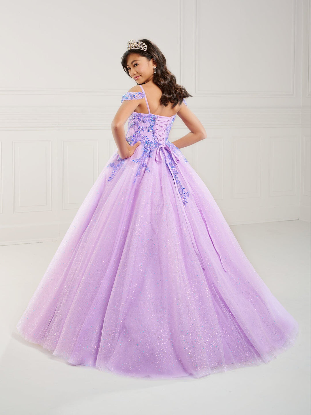 Girls Applique Cold Shoulder Gown by Tiffany Princess 13752