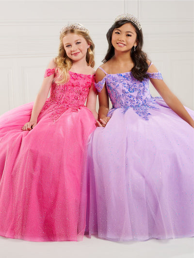 Girls Applique Cold Shoulder Gown by Tiffany Princess 13752