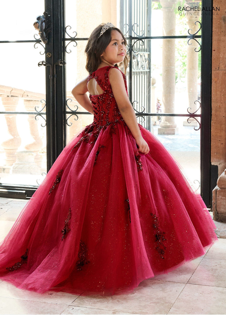 Girl's Applique Feather A-line Gown by Rachel Allan RQ4042