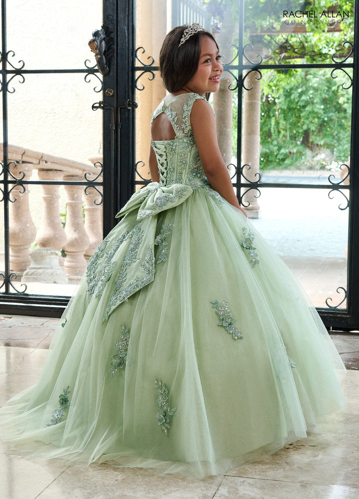 Girl's Applique Feather A-line Gown by Rachel Allan RQ4042