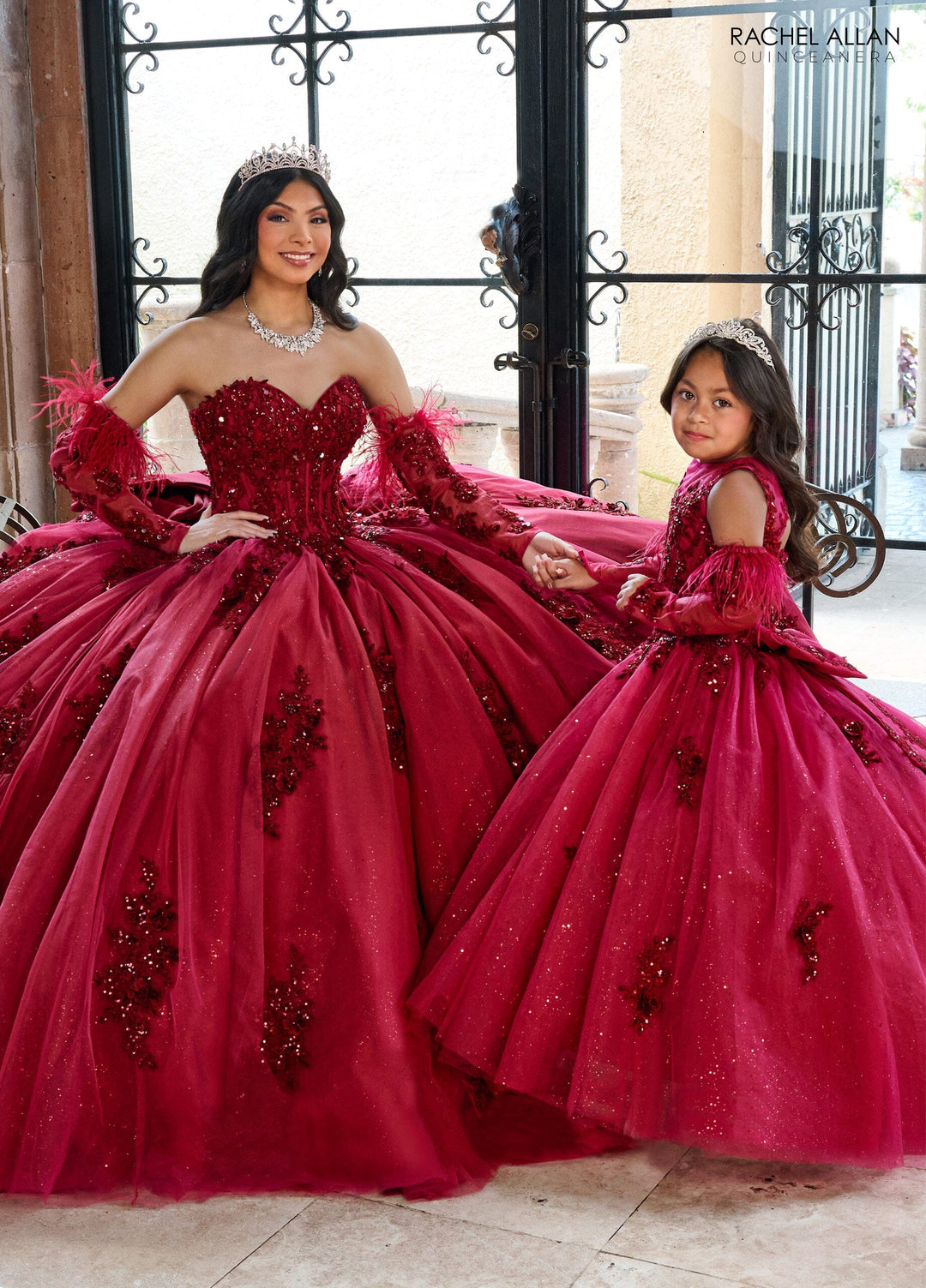 Girl's Applique Feather A-line Gown by Rachel Allan RQ4042
