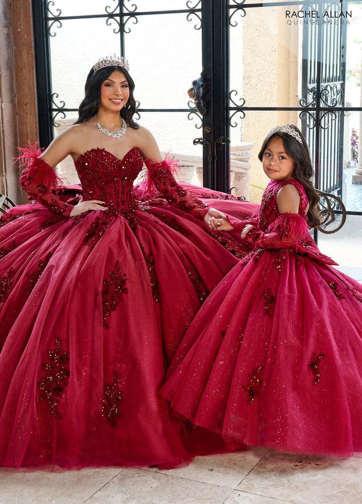 Girl's Applique Feather A-line Gown by Rachel Allan RQ4042