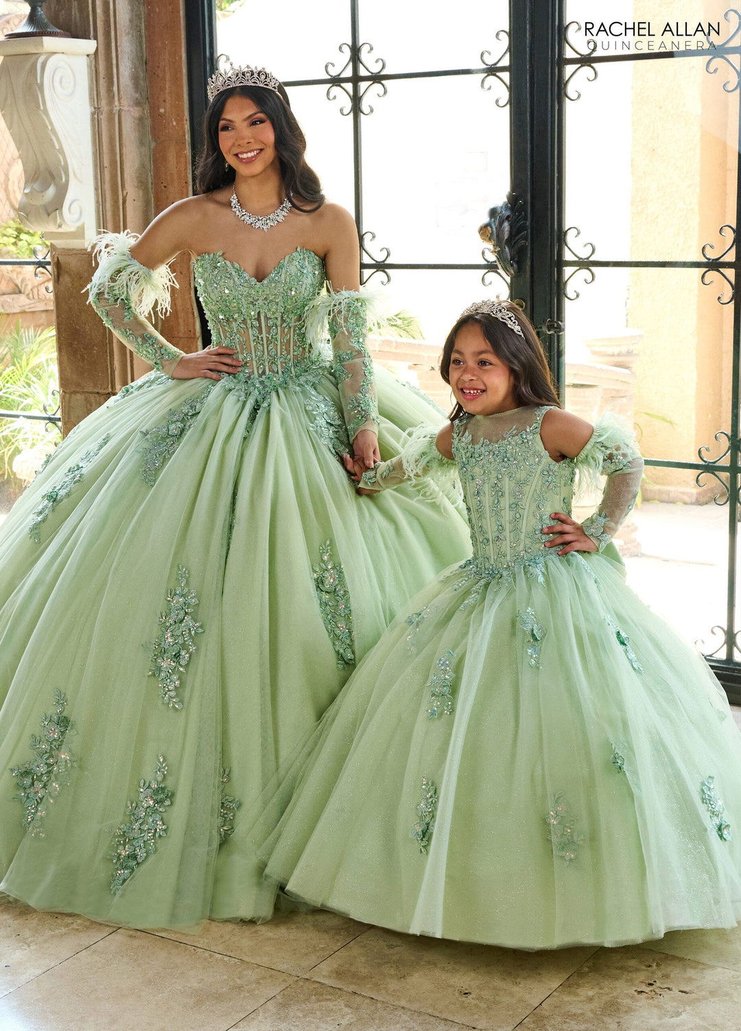 Girl's Applique Feather A-line Gown by Rachel Allan RQ4042
