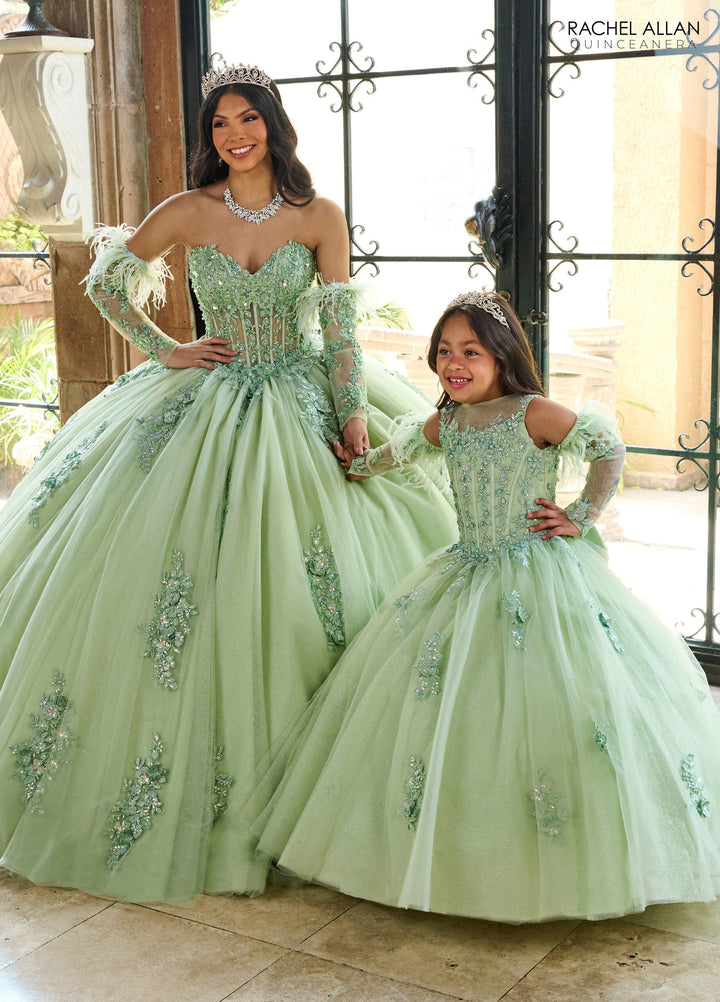 Girl's Applique Feather A-line Gown by Rachel Allan RQ4042