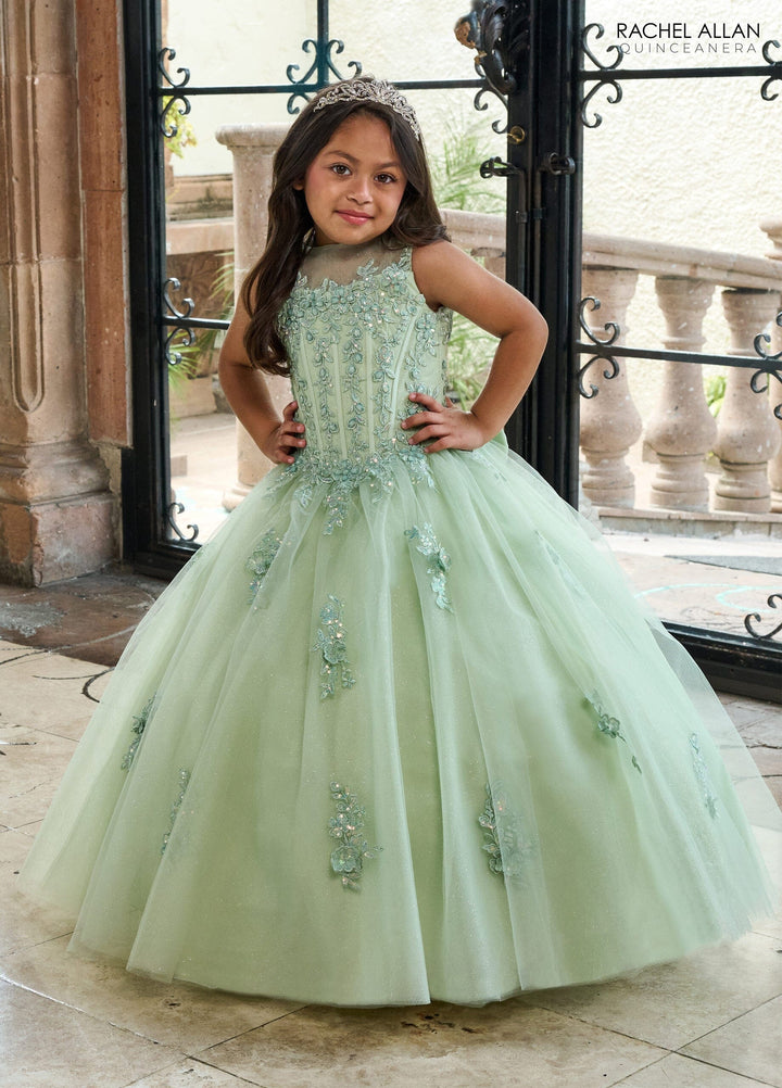 Girl's Applique Feather A-line Gown by Rachel Allan RQ4042