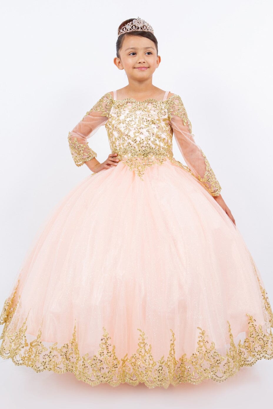Girls Applique Long Sleeve Gown by Cinderella Couture 8059