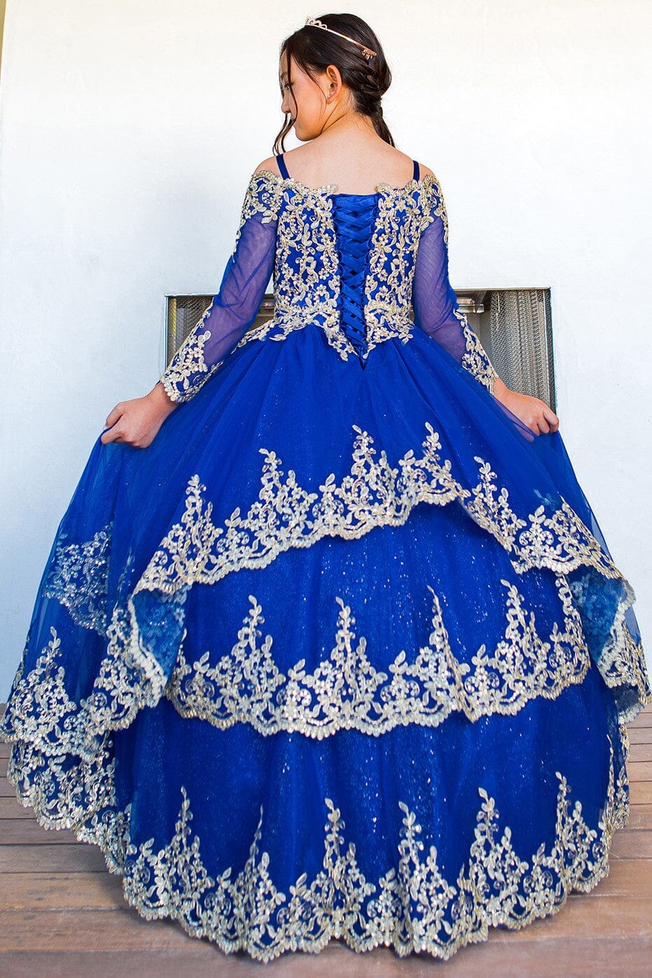 Girls Applique Long Sleeve Gown by Cinderella Couture 8059