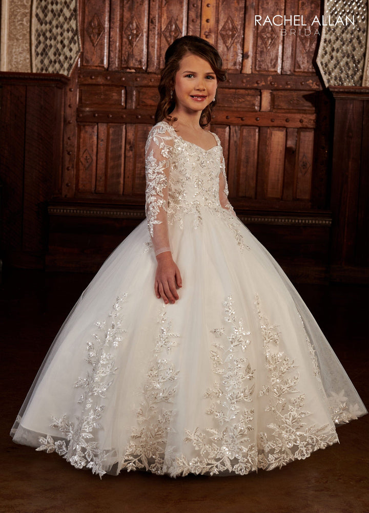 Girls Applique Long Sleeve Gown by Rachel Allan RB9135