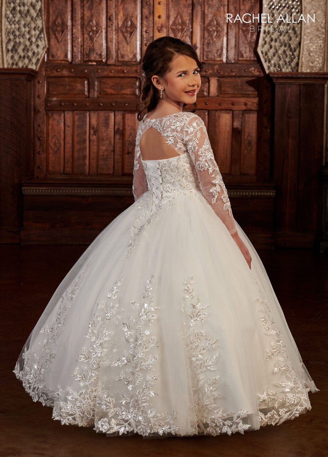 Girls Applique Long Sleeve Gown by Rachel Allan RB9135
