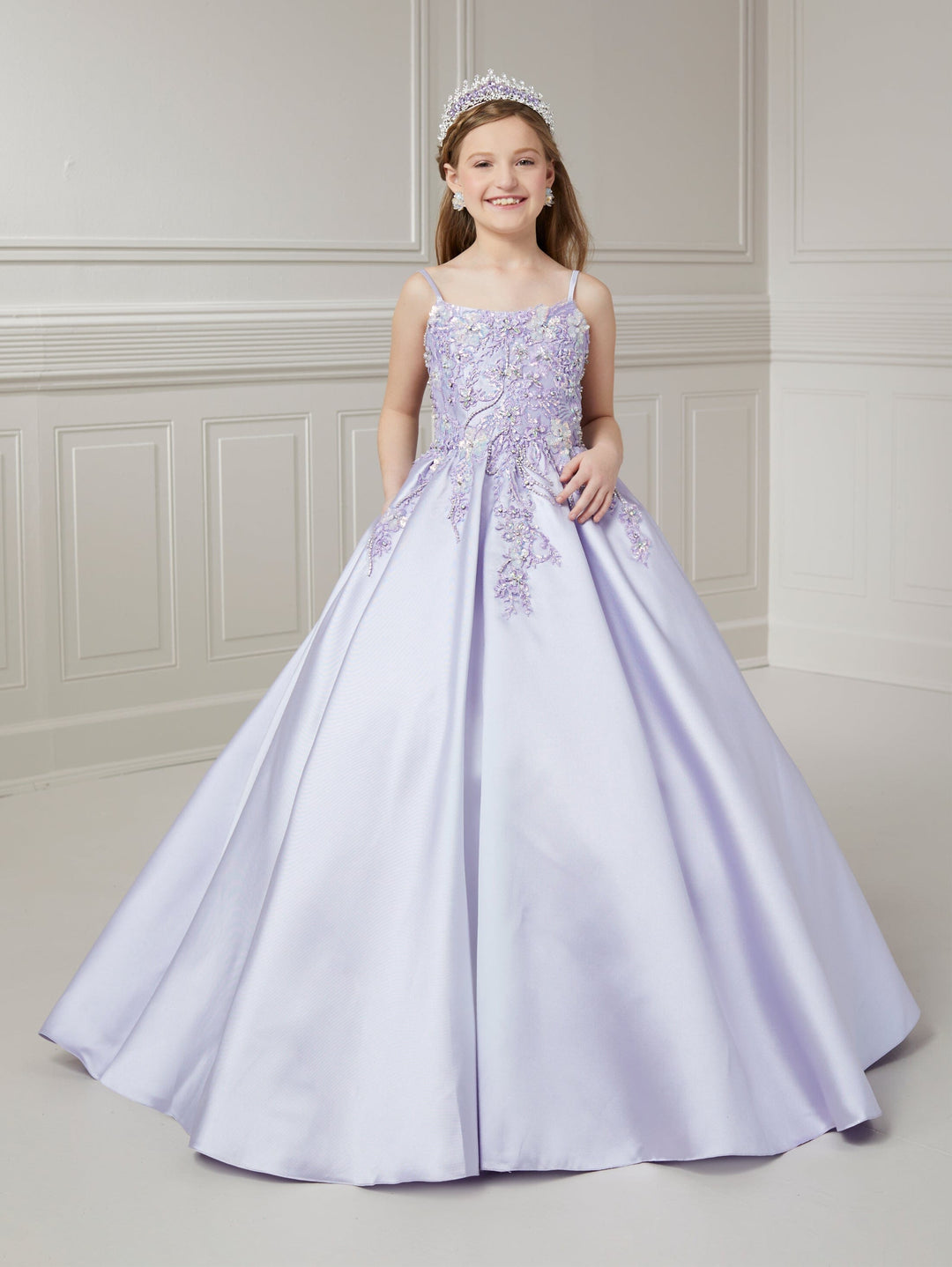 Girls Applique Mikado Gown by Tiffany Princess 13725