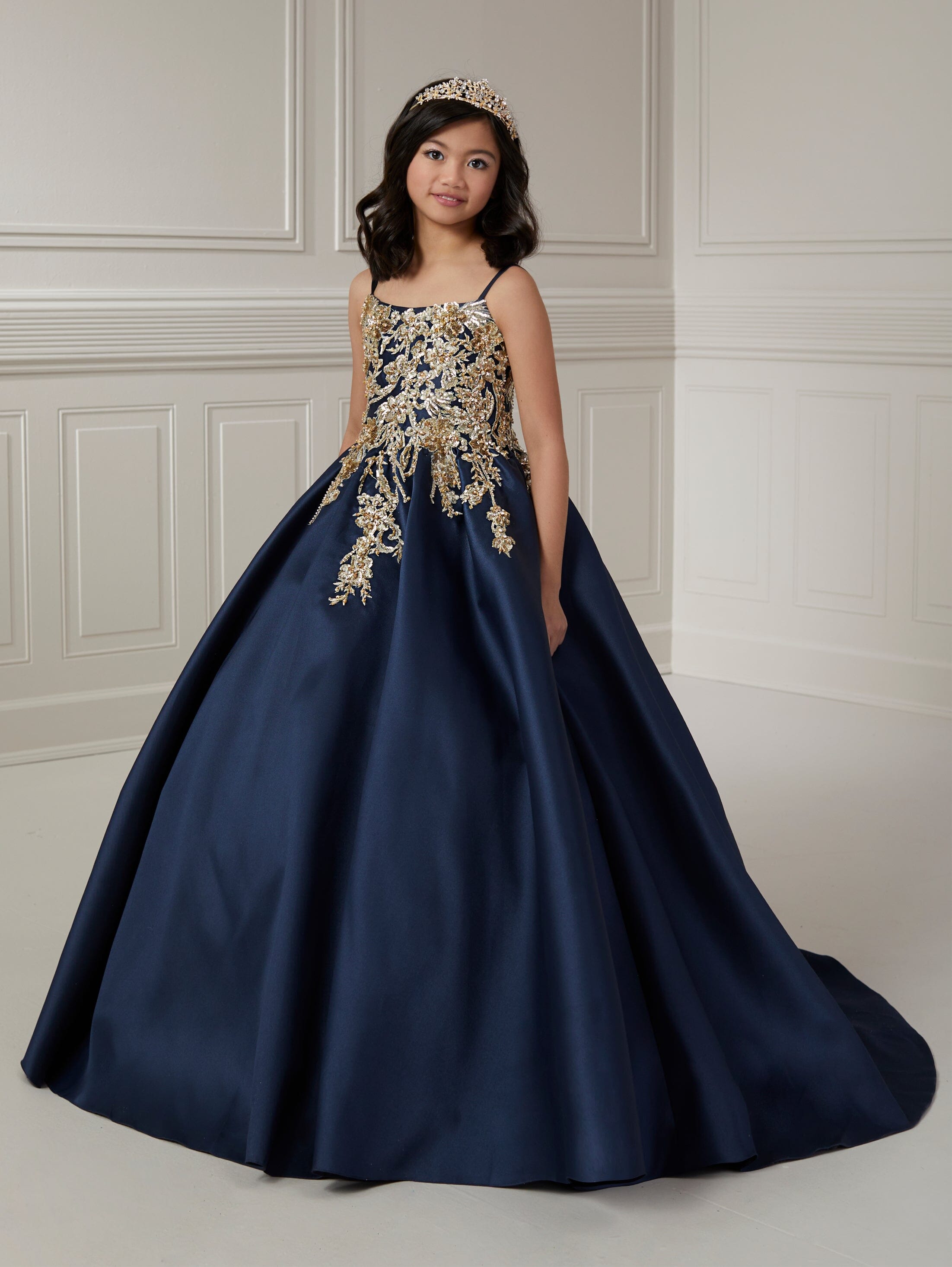 Girls Applique Mikado Gown by Tiffany Princess 13725 ABC Fashion
