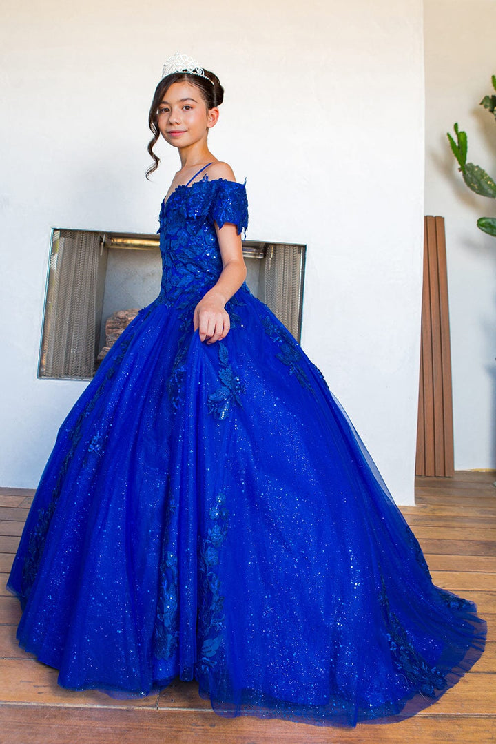 Girls Applique Off Shoulder Gown by Cinderella Couture 8045