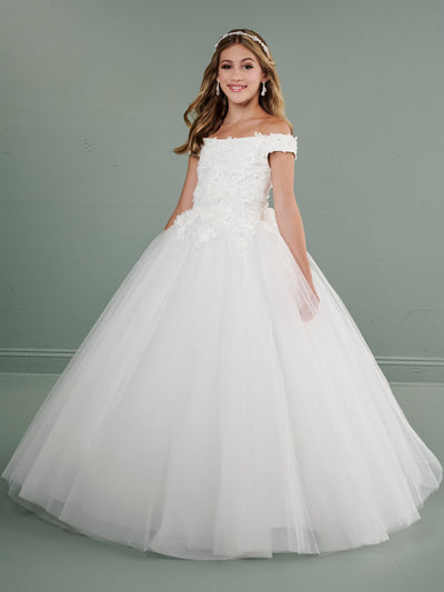 Girls Applique Off Shoulder Gown by Tiffany Princess 13714