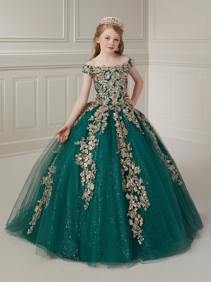 Girls Applique Off Shoulder Gown by Tiffany Princess 13724