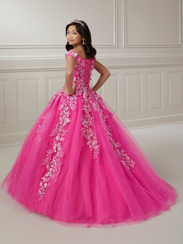 Girls Applique Off Shoulder Gown by Tiffany Princess 13724