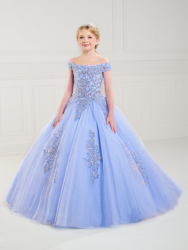 Girls Applique Off Shoulder Gown by Tiffany Princess 13740