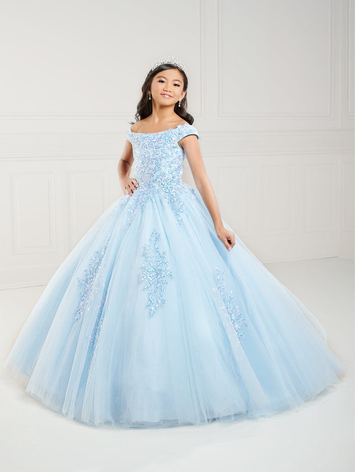 Girls Applique Off Shoulder Gown by Tiffany Princess 13740