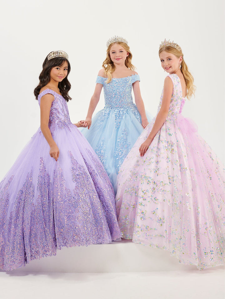 Girls Applique Off Shoulder Gown by Tiffany Princess 13740
