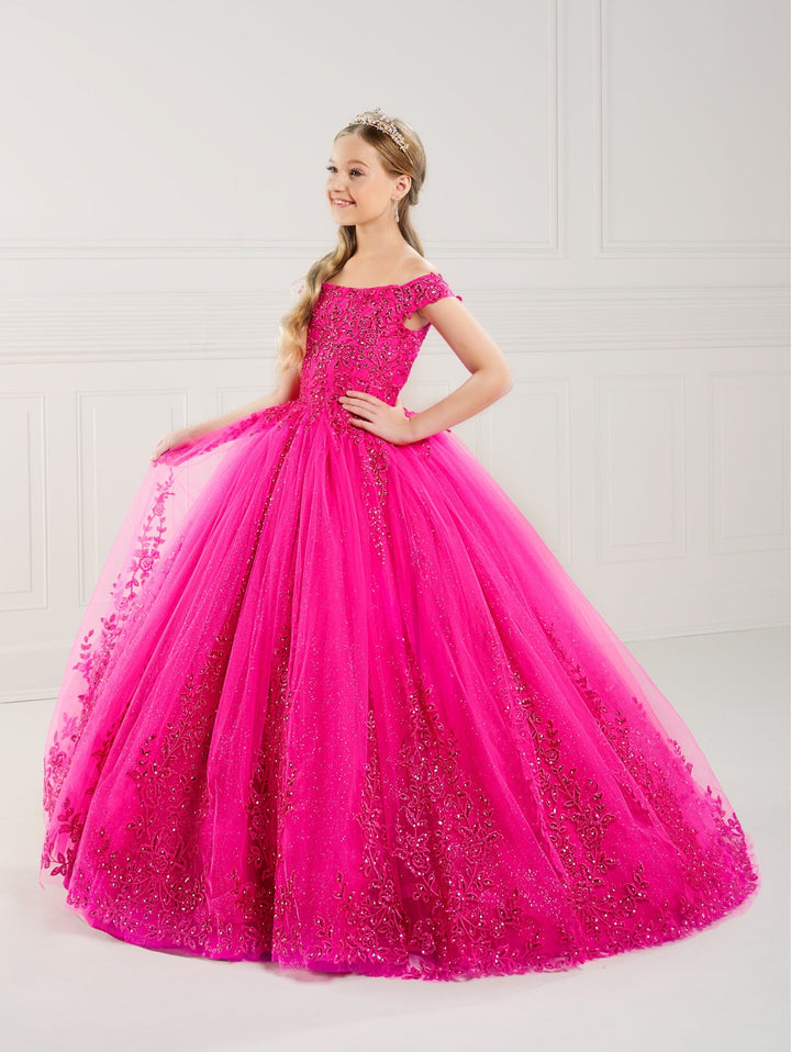 Girls Applique Off Shoulder Gown by Tiffany Princess 13748