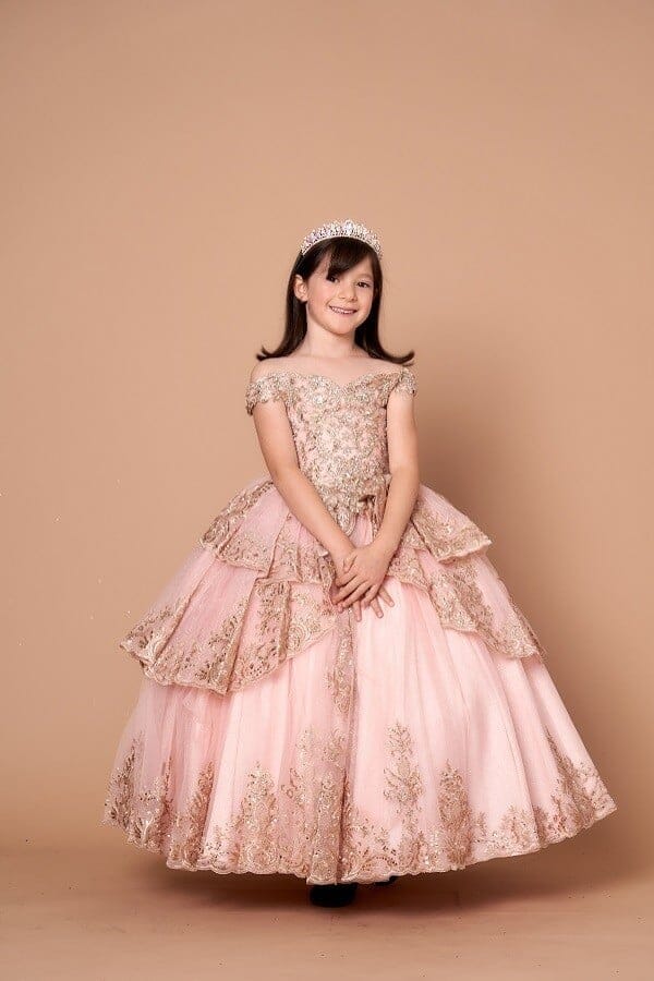 Girls Applique Off Shoulder Layered Gown by Calla WB-102