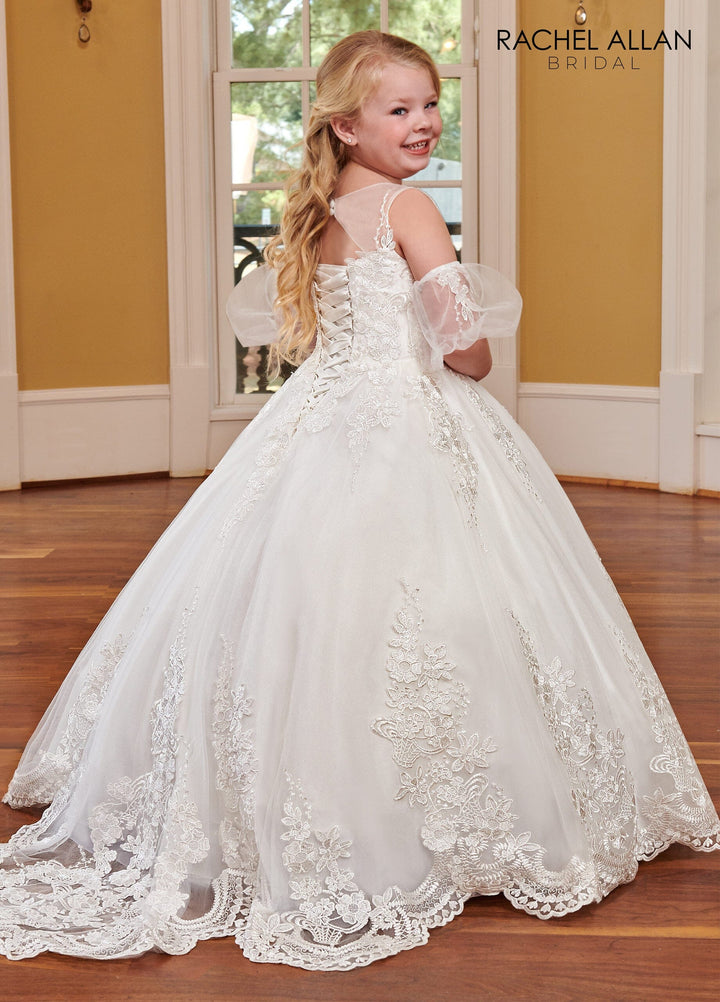 Girls Applique Puff Sleeve Gown by Rachel Allan RB9118