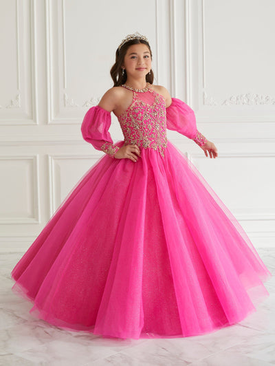 Girls Applique Puff Sleeve Gown by Tiffany Princess 13664