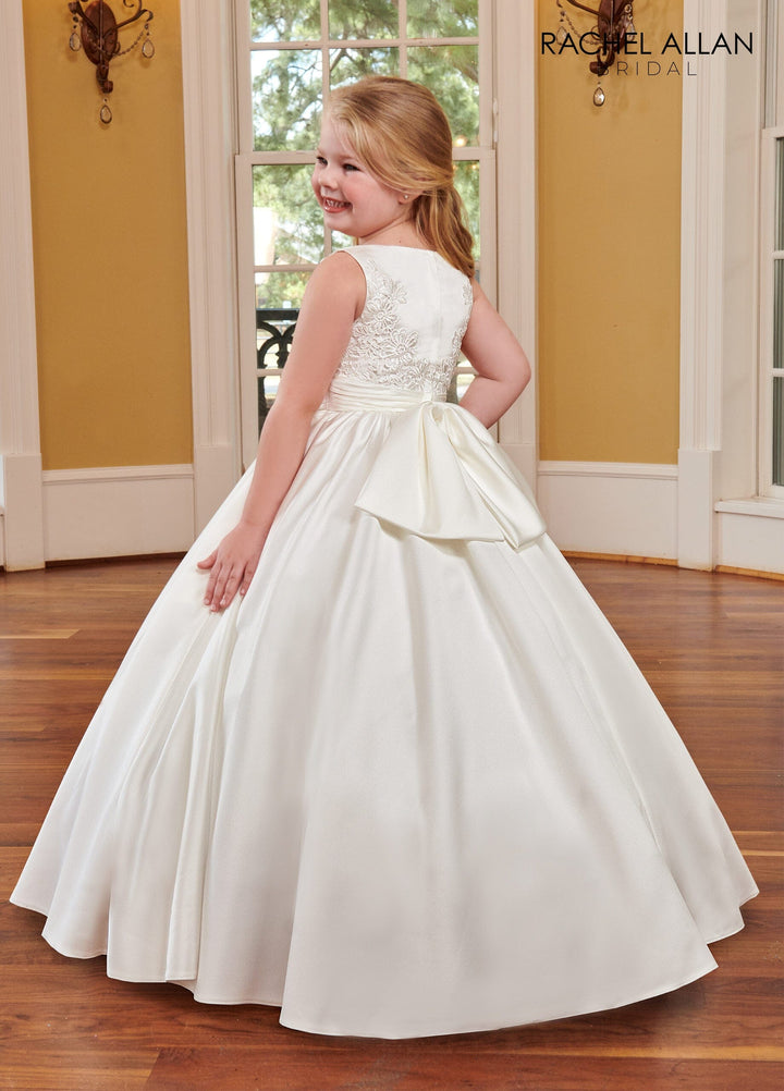 Girls Applique Satin Sleeveless Gown by Rachel Allan RB9111