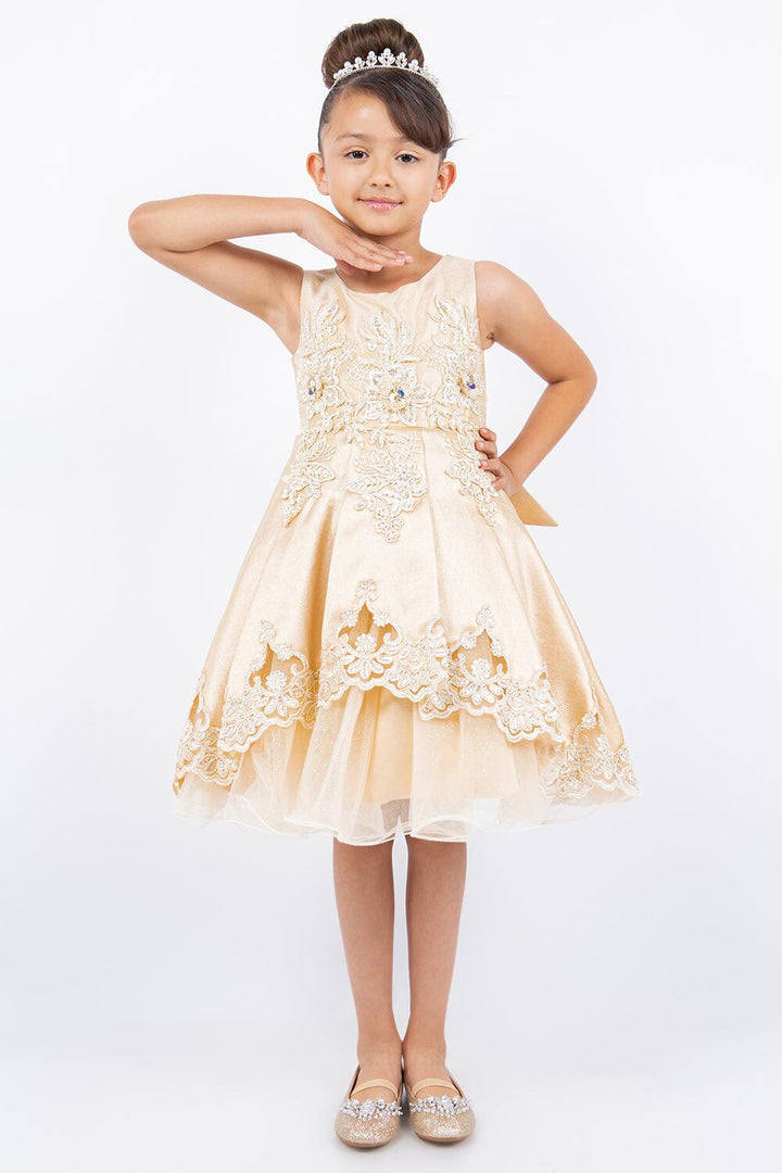 Girls Applique Short Satin Dress by Cinderella Couture 5127