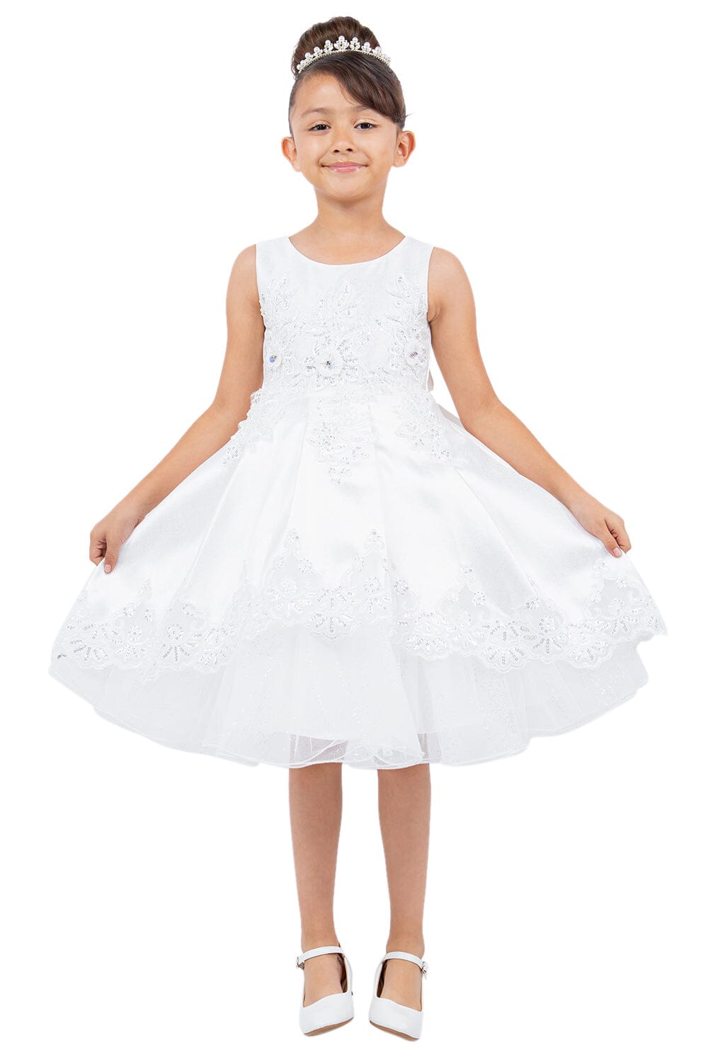 Girls Applique Short Satin Dress by Cinderella Couture 5127