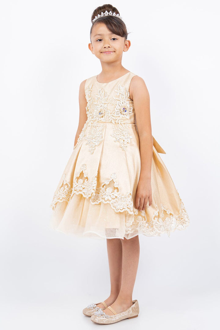 Girls Applique Short Satin Dress by Cinderella Couture 5127