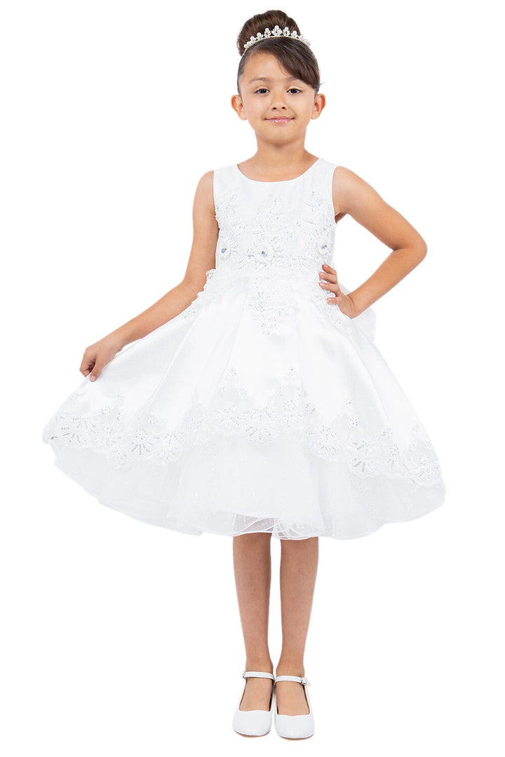 Girls Applique Short Satin Dress by Cinderella Couture 5127