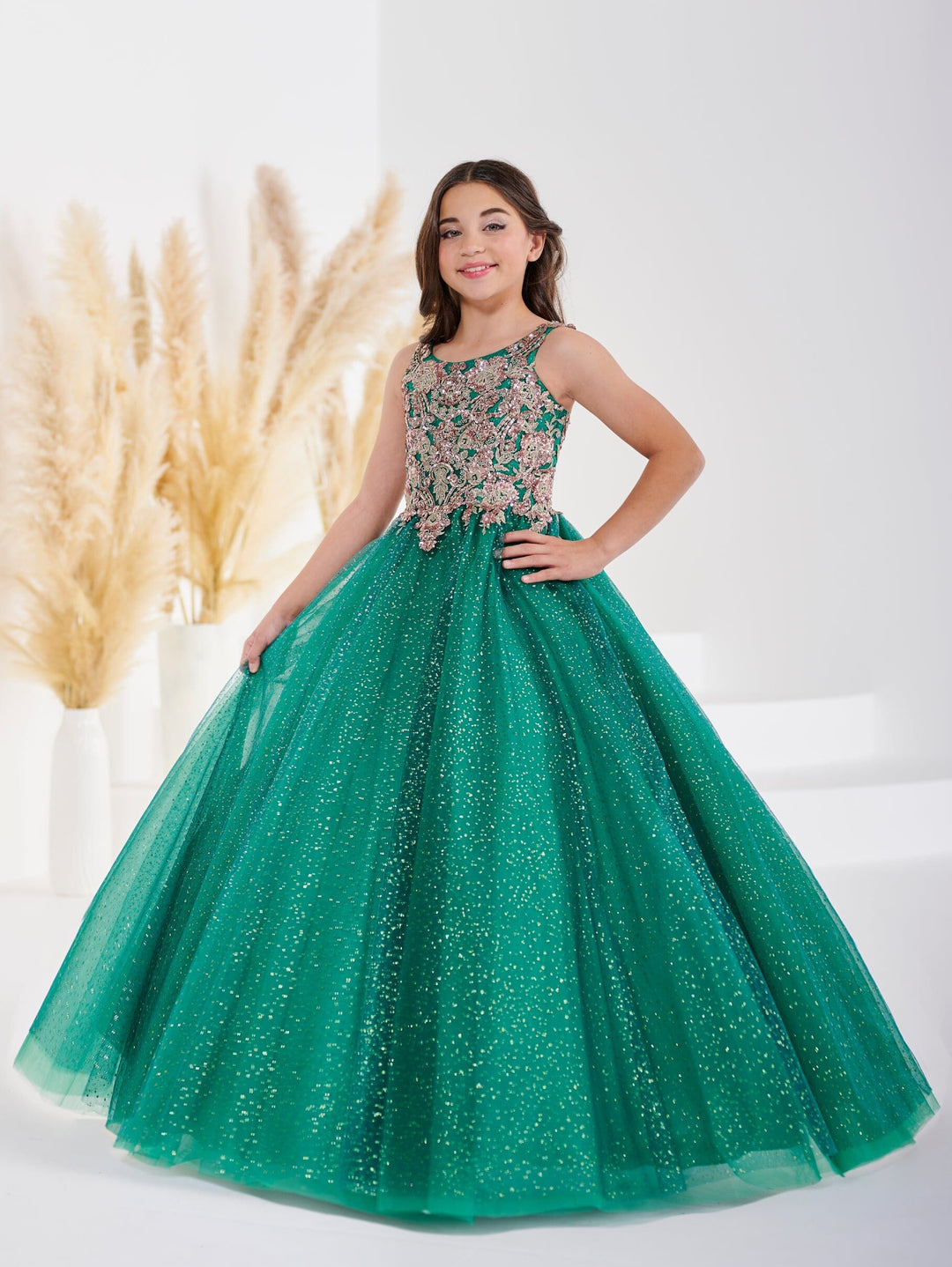 Girls Applique Sleeveless Gown by Tiffany Princess 13690