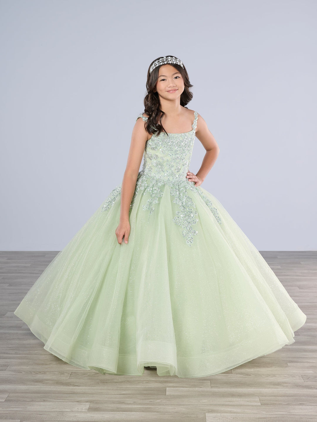 Girls Applique Sleeveless Gown by Tiffany Princess 13799 14 / Meadow