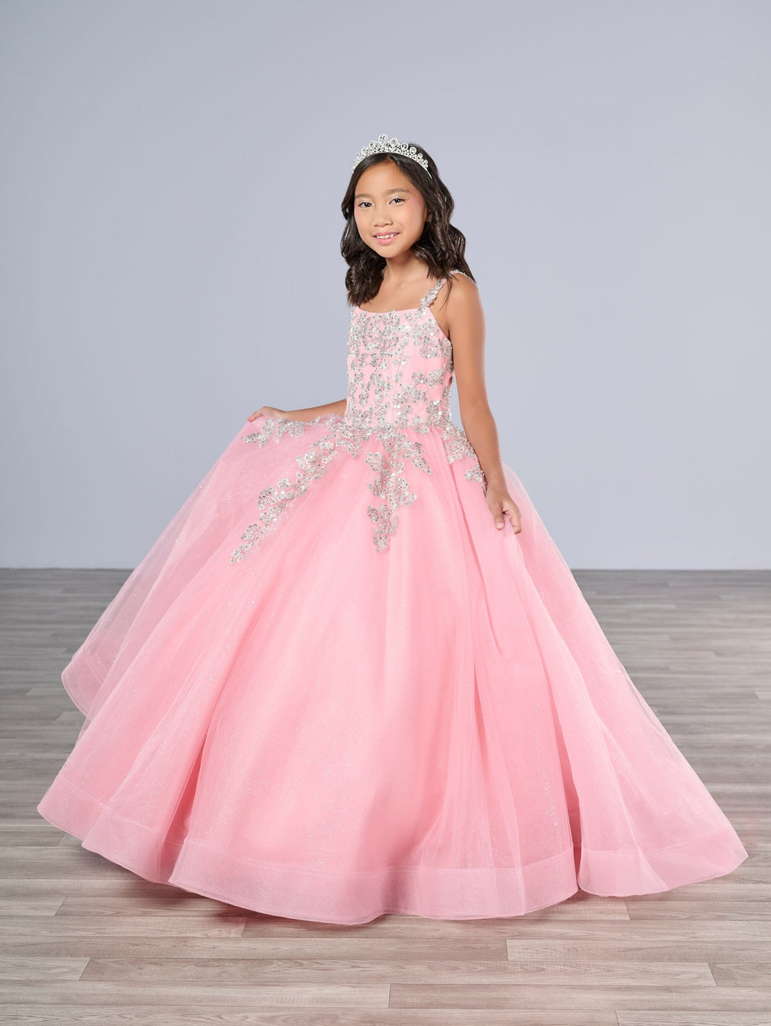 Girls Applique Sleeveless Gown by Tiffany Princess 13799