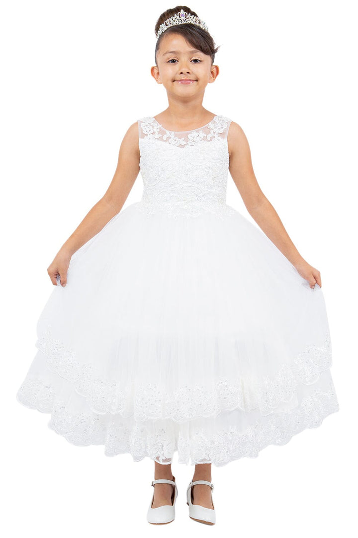 Girls Applique Sleeveless Tulle Gown by Cinderella Couture 5129