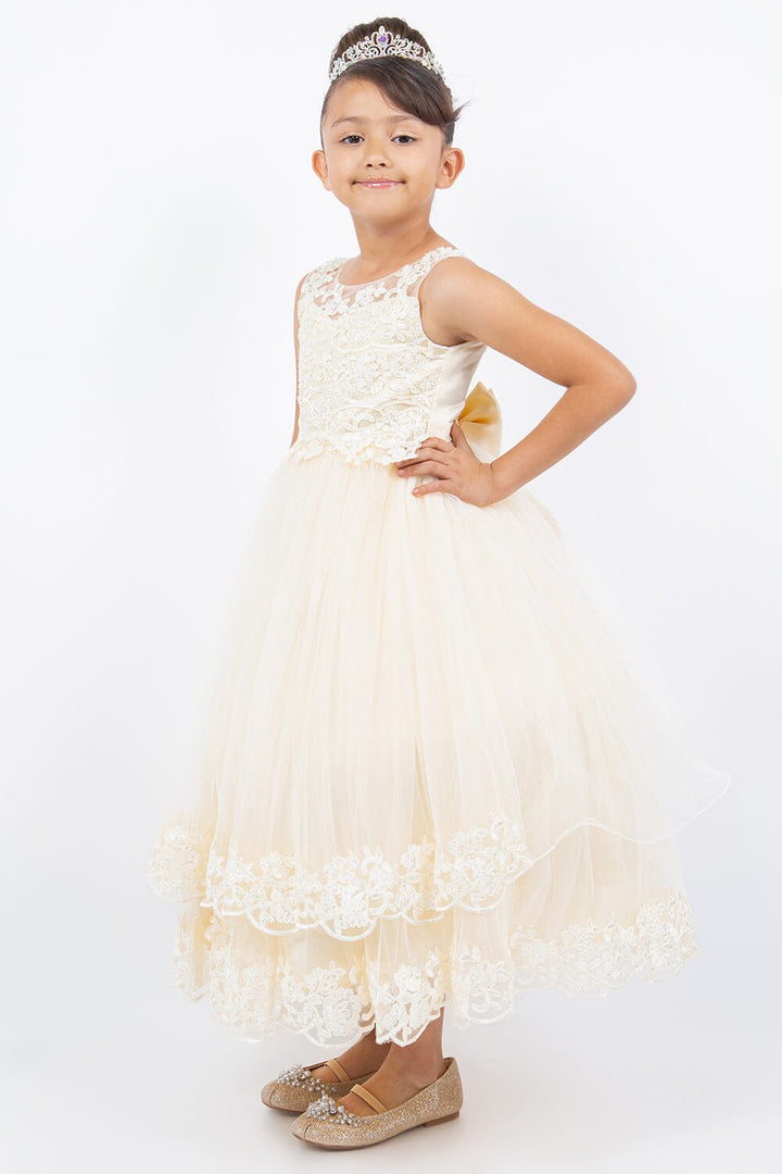 Girls Applique Sleeveless Tulle Gown by Cinderella Couture 5129