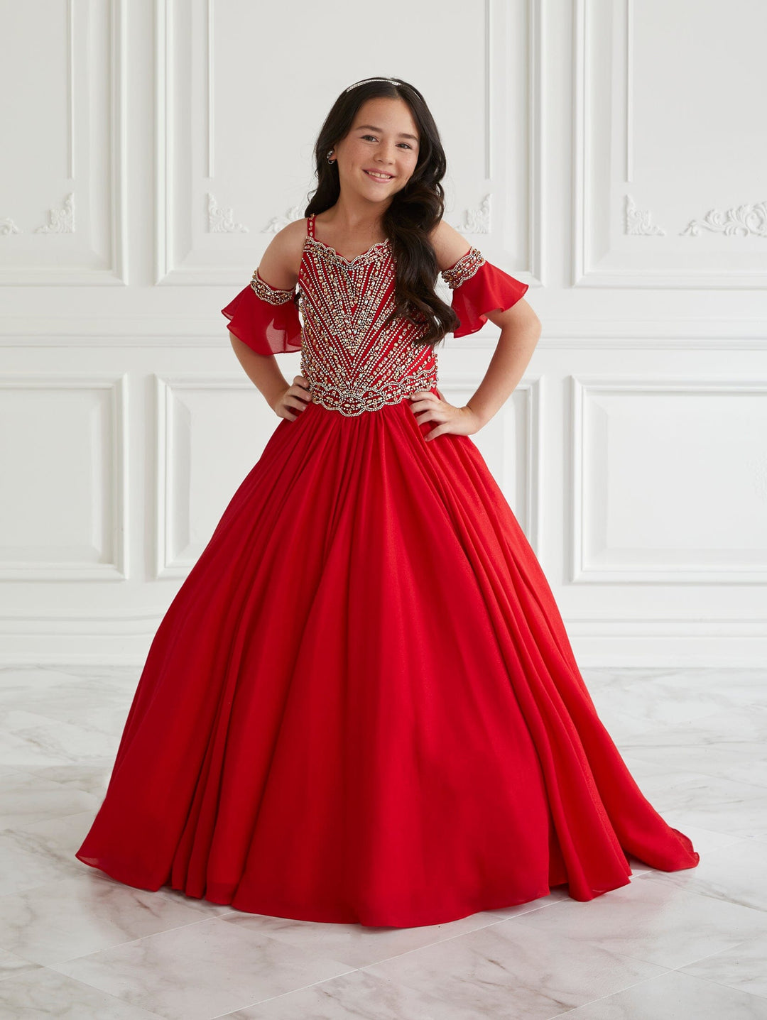 Girls Beaded Chiffon Gown by Tiffany Princess 13665